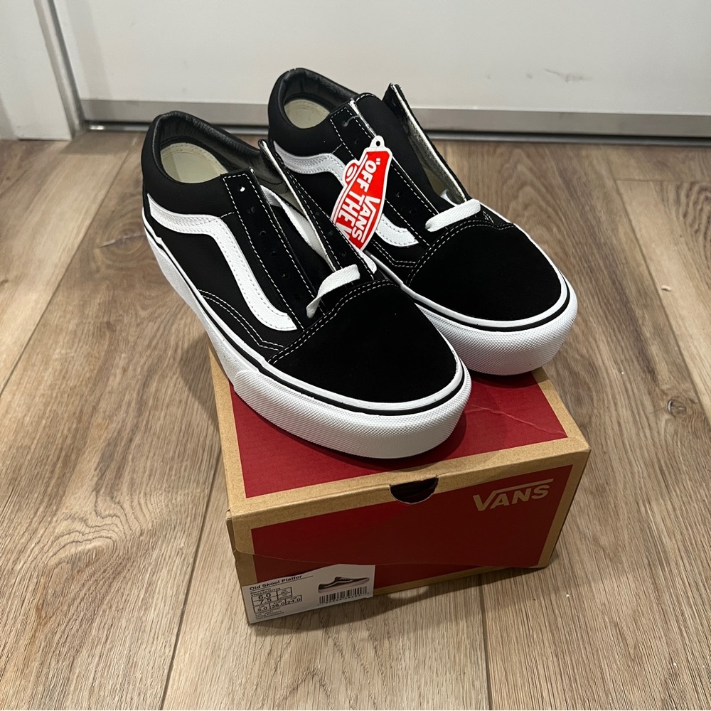 Vans Old Skool platform sneakers in black and white